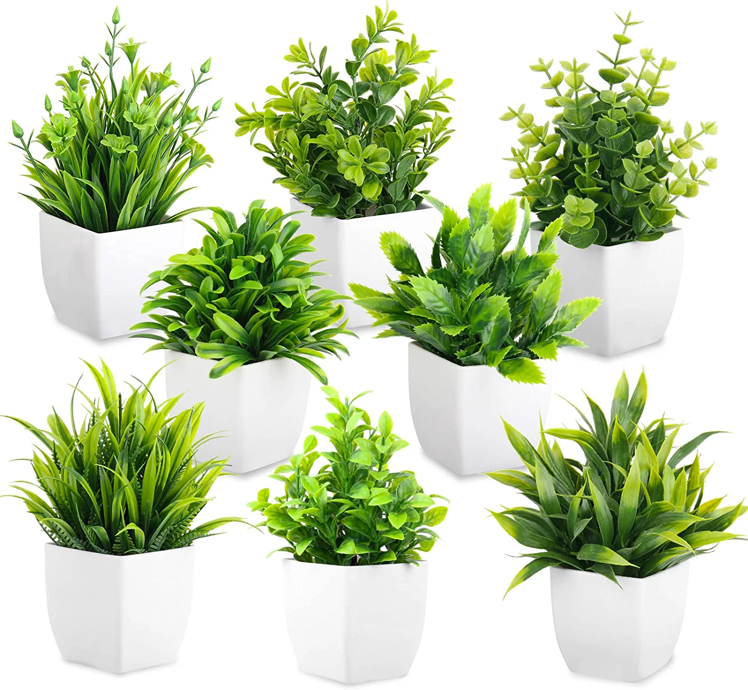 Mini Artificial Plants Fake Potted Plants, 8 pcs Small Eucalyptus