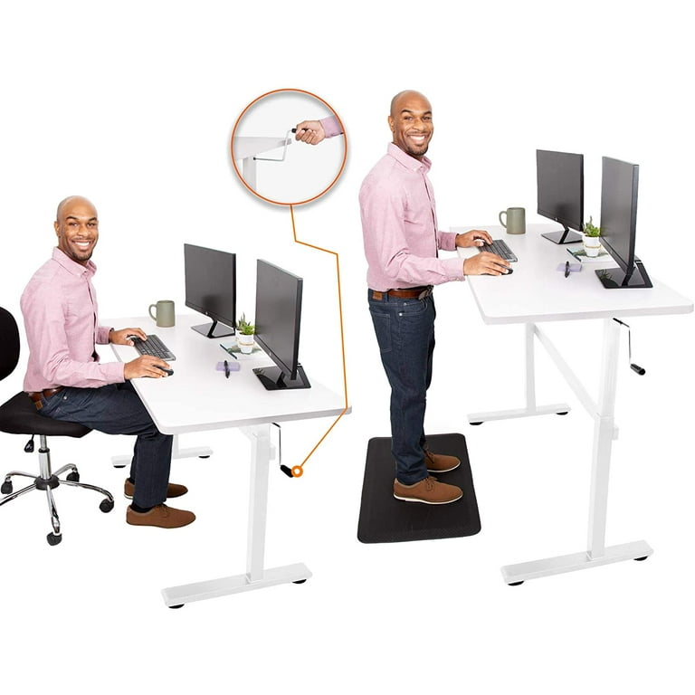 Stand Steady Tranzendesk 55 Inch Standing Desk Easy Crank Height Adjustable Sit to Stand Workstation Modern Ergonomic Desk Supports 3 Monitors Perfect for Home Office 55 White Walmart