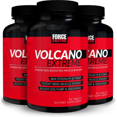 (3 pack) (3 pack) Force Factor VolcaNO Extreme Pre Workout Nitric Oxide Booster Muscle Builder with Arginine, L Citrulline, Creatine HCl, 90 Ct.