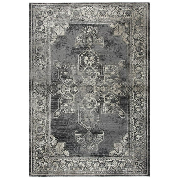 Alora Decor Swagger 9'10" x 12'6" Medallion Distress Gray/Black Power-Loomed Rug