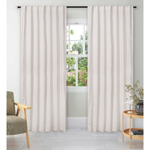 Bedding Craft Flax Linen Curtains for Living Room 50 x 96 inch Natural Texo Lining Window Darkening Drapes- Set of 2