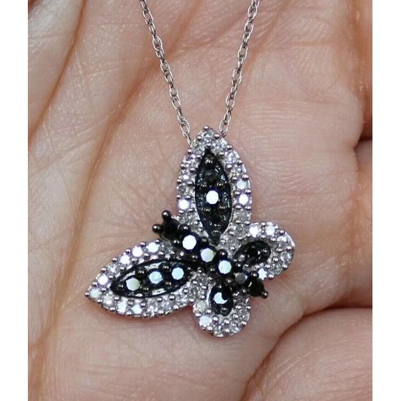 Butterfly Pendant Lab Created Black Diamond 2 Ct Round Cut 14K White Gold Plated For Women's Free Chain 18"