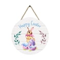 thumbnail image 3 of Adorno colgante de madera con diseño de conejito de Pascua redondo para patio, interior y exterior Estilo A, 3 of 9