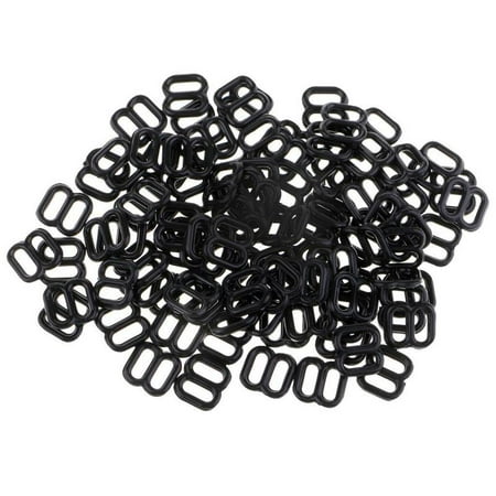 

100Pcs 6mm Nylon Adjustment 8 Hook Bra Slider - Black