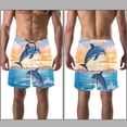 thumbnail image 3 of Men's Shorts Casual Elastic Waist Drawstring Summer Beach Shorts,Sea Dolphins Jumping Moon,M, 3 of 5