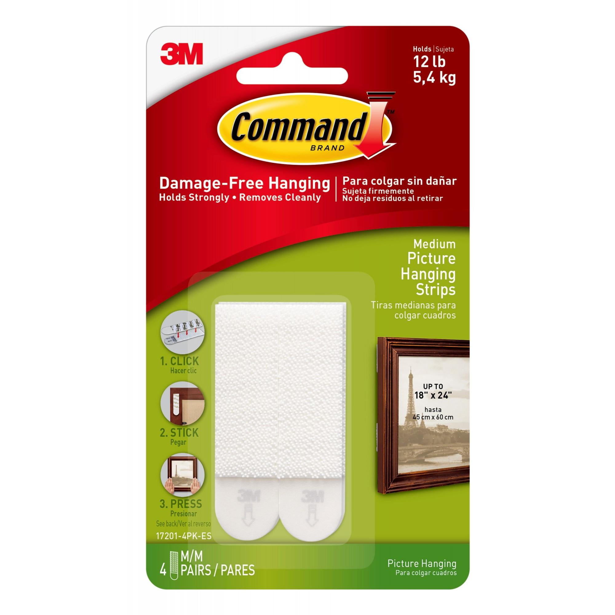 Command 4 Sets Medium Sized Picture Hanging Strips White: Adhesive Wall Mounting for Art & Stationery
