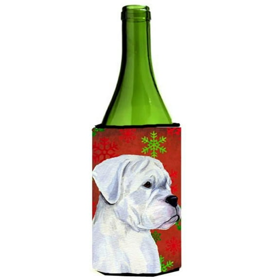 Boxer Red And Green Snowflakes Holiday Christmas Wine bottle sleeve Hugger - 24 oz.