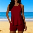 thumbnail image 2 of YanHoo Women's Tankini Swimsuits Tummy Control Two Piece Bathing Suit Solid Modest Swim Tank Tops with Pockets Board Shorts Red,S, 2 of 8