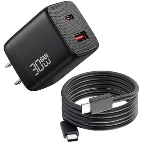 Eryueer 30W GaN USB C Charger, PD 3.0 Compatible with iPhone 17/16/15, Dual Port (C&A) Fast Charging Block with 5ft Cable, Google Pixel 10/9, iPad, Samsung Galaxy S25/S24, Compact Travel Adapter