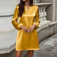thumbnail image 4 of Lolmot Plus Size Satin A Line Dresses for Women Dressy Casual Long Puff Sleeve V Neck Mini Dress Flowy Fall Wedding Guest Dresses, 4 of 9