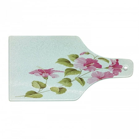 

Flower Cutting Board Tropic Wild Hibiscus Flower Branch with Fresh Leaves Exotic Flora Concept Decorative Tempered Glass Cutting and Serving Board Wine Bottle Shape Pink Green White by Ambesonne