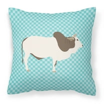 Carolines Treasures BB8004PW1414 Malvi Cow Blue Check Fabric Decorative Pillow, 14 x 14 in.