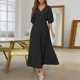 thumbnail image 2 of Vestido de manga corta para mujer Vestido sólido con cuello en V Vestido casual Fridja  bnh4709, 2 of 7