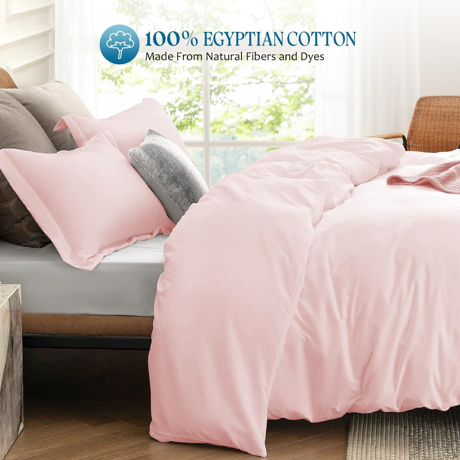VEGAS HOTEL COLLECTION Classic Egyptian Cotton 1-Piece Duvet Cover { Zippered Closure } 1000 Thread Count- Fabulous Solid Looking Color Blush Pink - Queen Size
