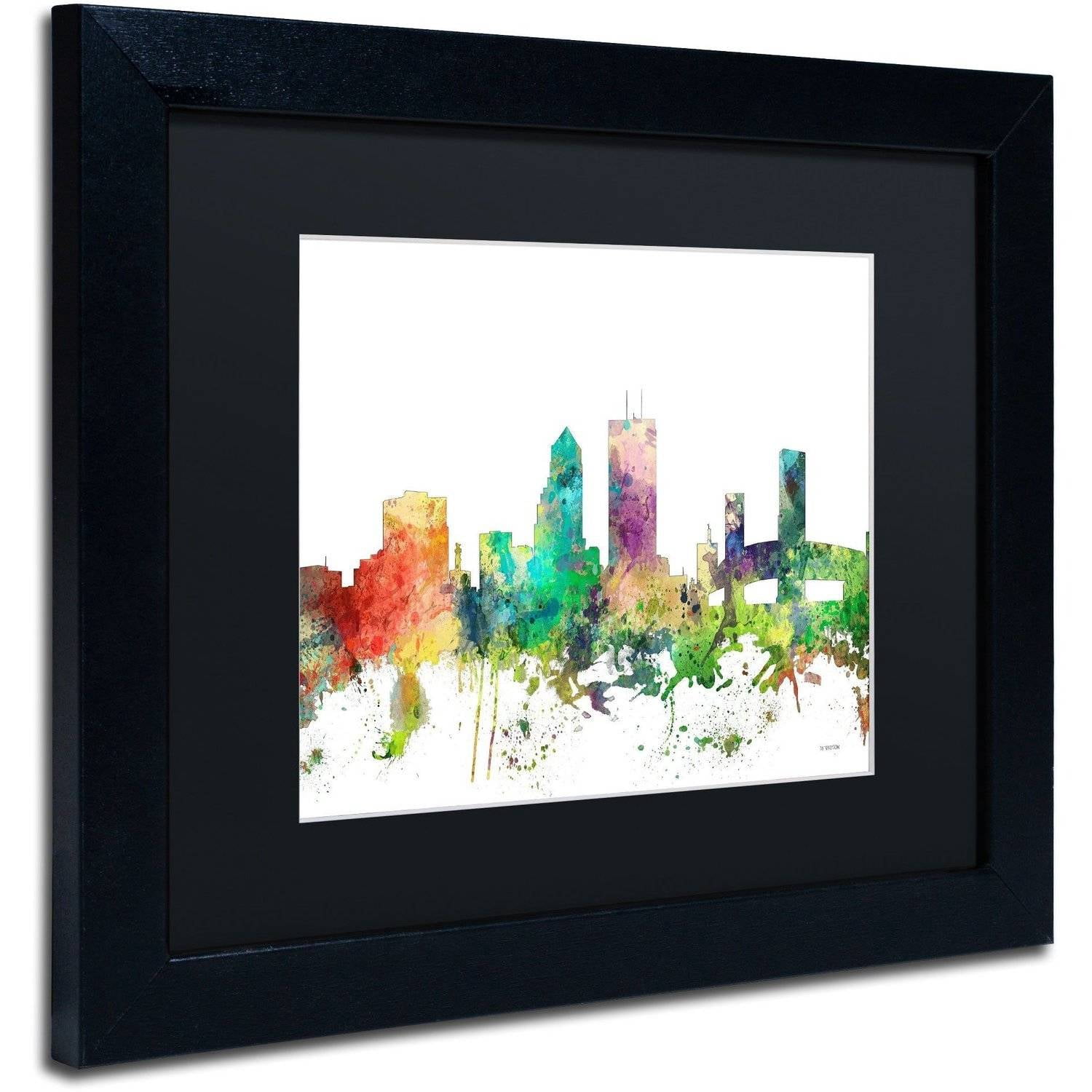 Trademark Fine Art "Jacksonville Florida Skyline SP" Canvas Art by Marlene Watson, Black Matte, Black Frame
