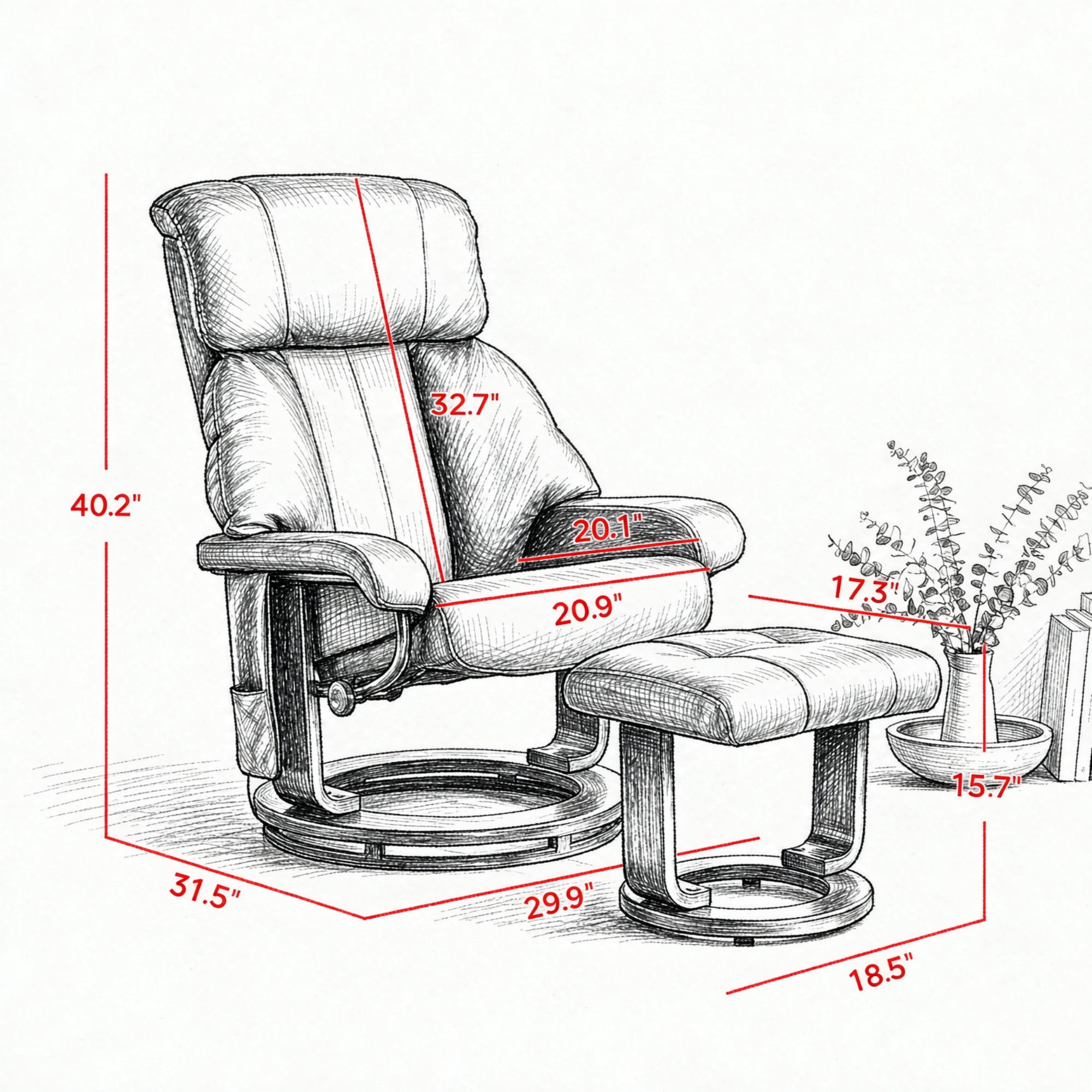 360° Swivel Massage Recliner Chair, 10-Point Vibration Footstool for Living Room, Black