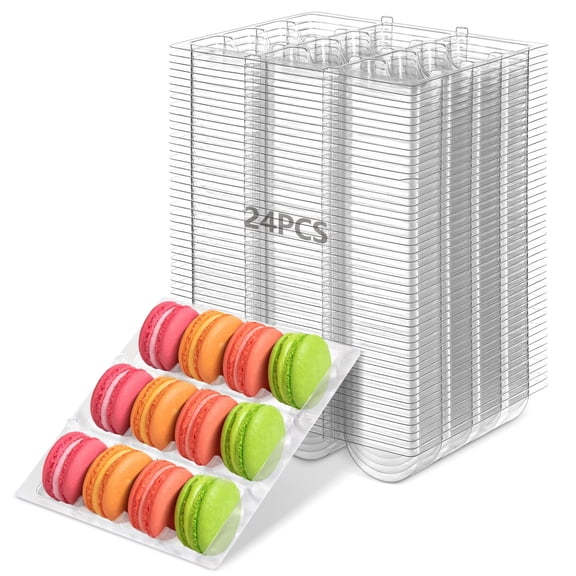 24 PCS Macaron Boxes, 12-Slot Dessert Cases for Macarons Small Cakes, Clear Plastic Macaron Storage Containers, Macaroon Packaging Display Trays for Cookie Wedding Party Gifts