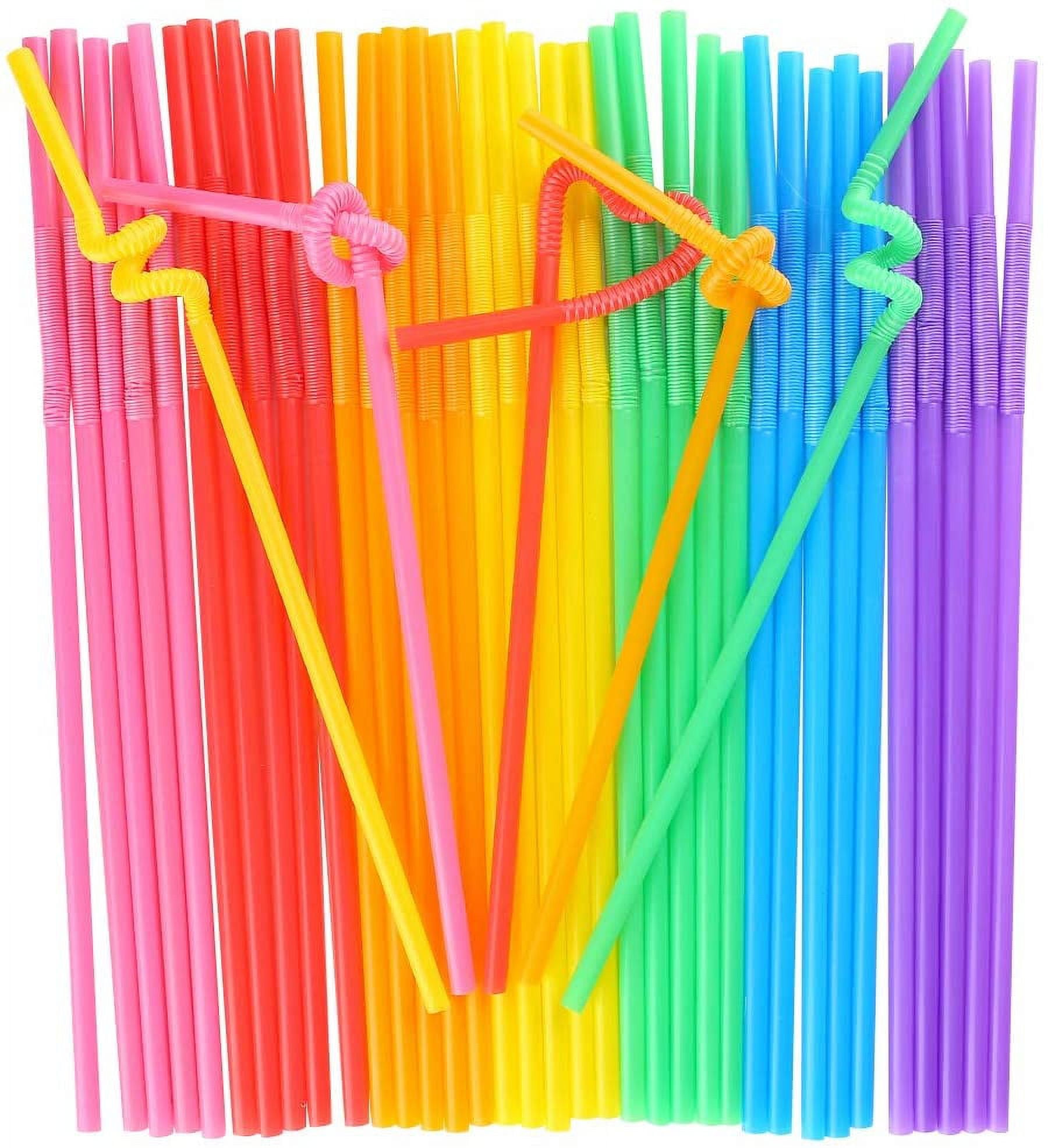 straw 200 Pack Colorful Flexible Plastic Straws, BPA-Free