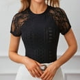 thumbnail image 4 of Elvqul Summer Shirts for Women Lace T-Shirts Block Crew Neck Pullover Under 10 Ladies Tops Short Sleeve, 4 of 6
