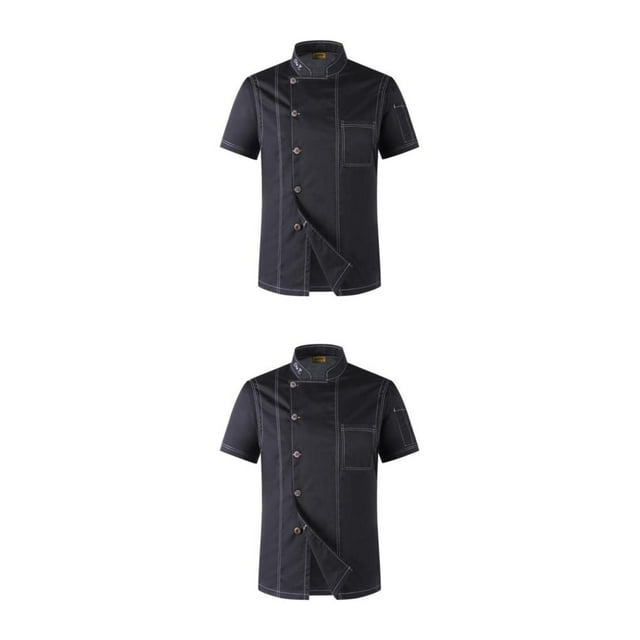Maytalsory Convenient And Easy-to-clean Chef Coat Button Must-have For Every Chef Polyester Short Sleeve Chef Chef Jacket black xxl 2Set