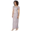 Adrianna Papell Filigree Embroidered Tulle Evening Gown Wisteria