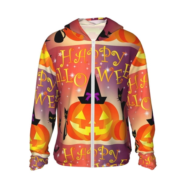Balery Halloween Sudadera ligera de manga larga con capucha y protección solar UPF 50+ para hombre y mujer, ideal para pesca y running-Small