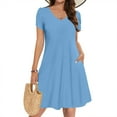 thumbnail image 2 of Dezsed Women's Casual A-Line Dress with Pockets Summer Beach Floral Tshirt Dress Short Sleeve Mini Dress Flowy Sundresses Blue M, 2 of 9