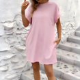 thumbnail image 2 of YUEVORA Women's Casual Solid Color Round Neck Short Sleeve T-Shirt Dress with Pockets, Loose Fit A-Line Dress for Spring & Summer, 2 of 3