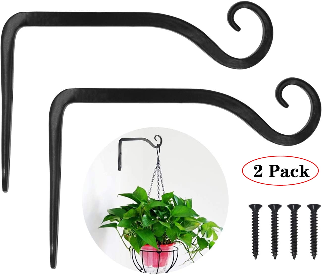 Decor Indoor & Outdoor Black FEED GARDEN 12-inch Hanging Plant Bracket 2-Pack Wrought Iron Wall Hooks for Bird Feeders Lanterns Wind Chimes with Screws