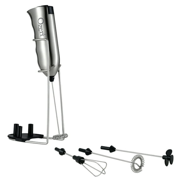 Ozeri Milk Frother Stainless Steel with Stand 4 Attachments for Coffee Drinks