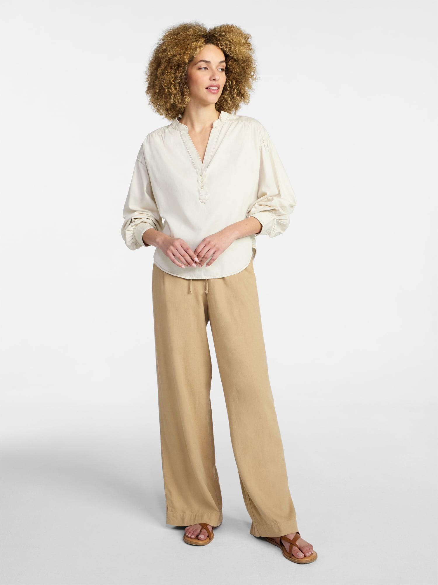 Time and Tru Women's Popover Denim Top with Long Sleeves, Sizes XS-XXXL