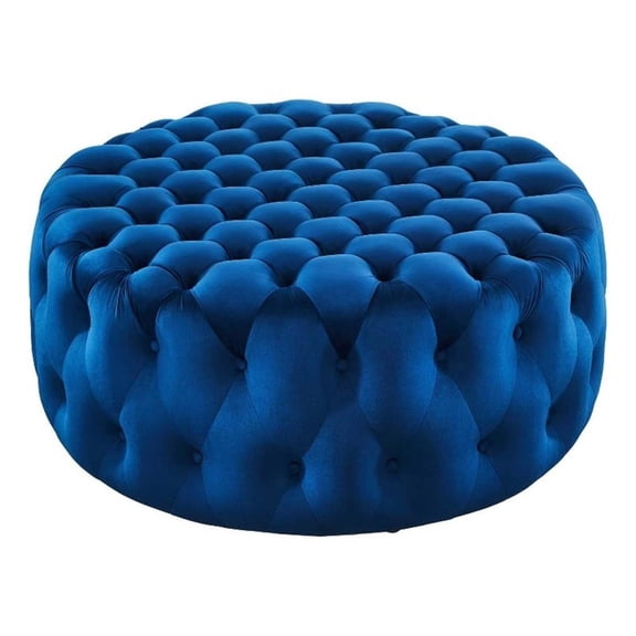 Pemberley Row Velvet Navy Ottoman Round Tufted 40" Unassembled