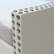Boyd Sleep Manchester Upholstered Daybed with Trundle, Twin Size Linen Sofa Bed with Nailhead Trim, Off White