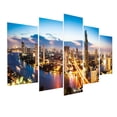 thumbnail image 3 of Cityscape 5 Panels Acrylic Glass Wall Art, Scenery Bangkok City Buildings Around River Downtown Urban Night, Accent for Living Room, Bedroom, Dorm, 60" x 30", Orange Pale Brown and Blue, by Ambesonne, 3 of 5