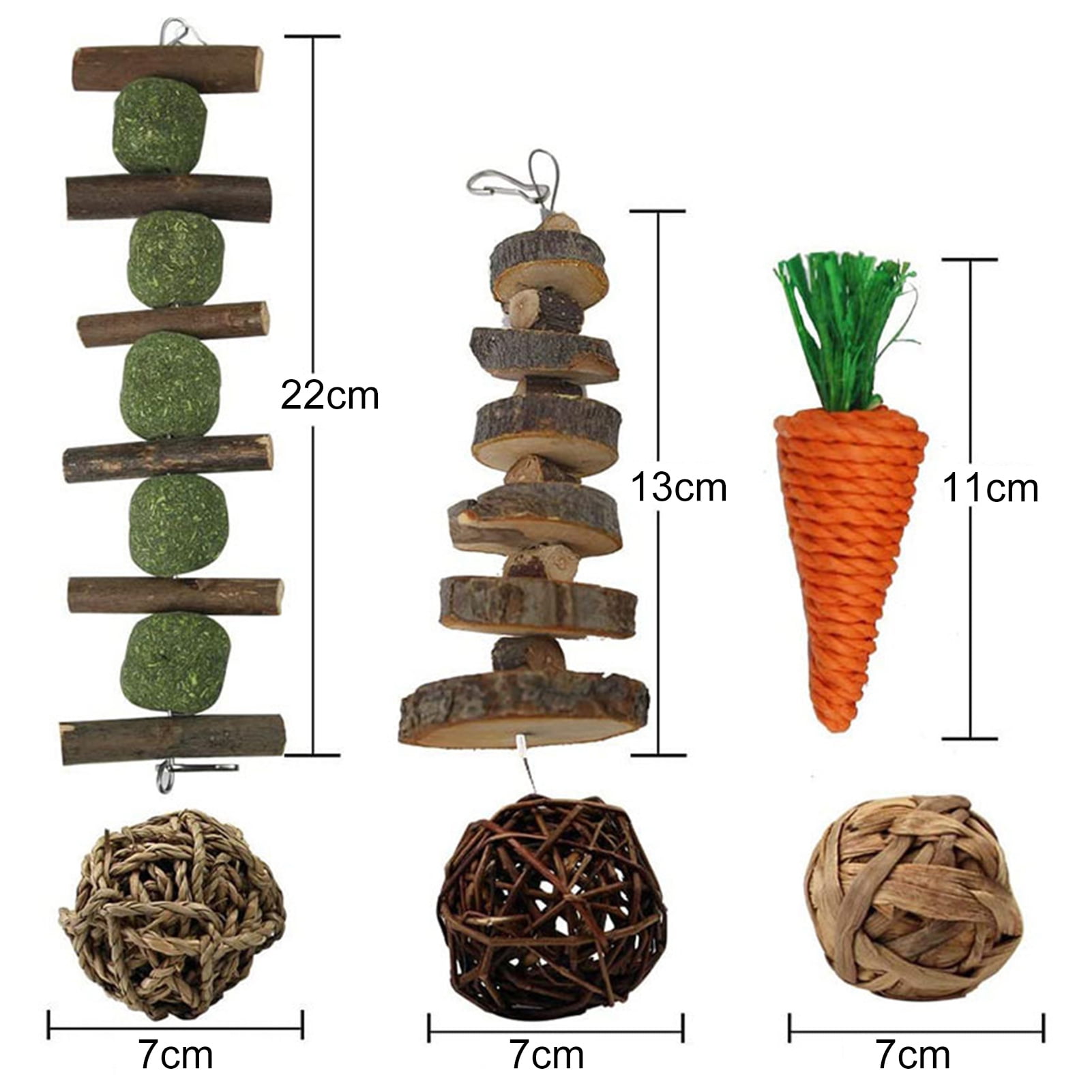 DOPI 6Pcs/Set Hamster Toy Attractive Healthy Wood Grinding Teeth Molar Skewers Toy for Small Animals