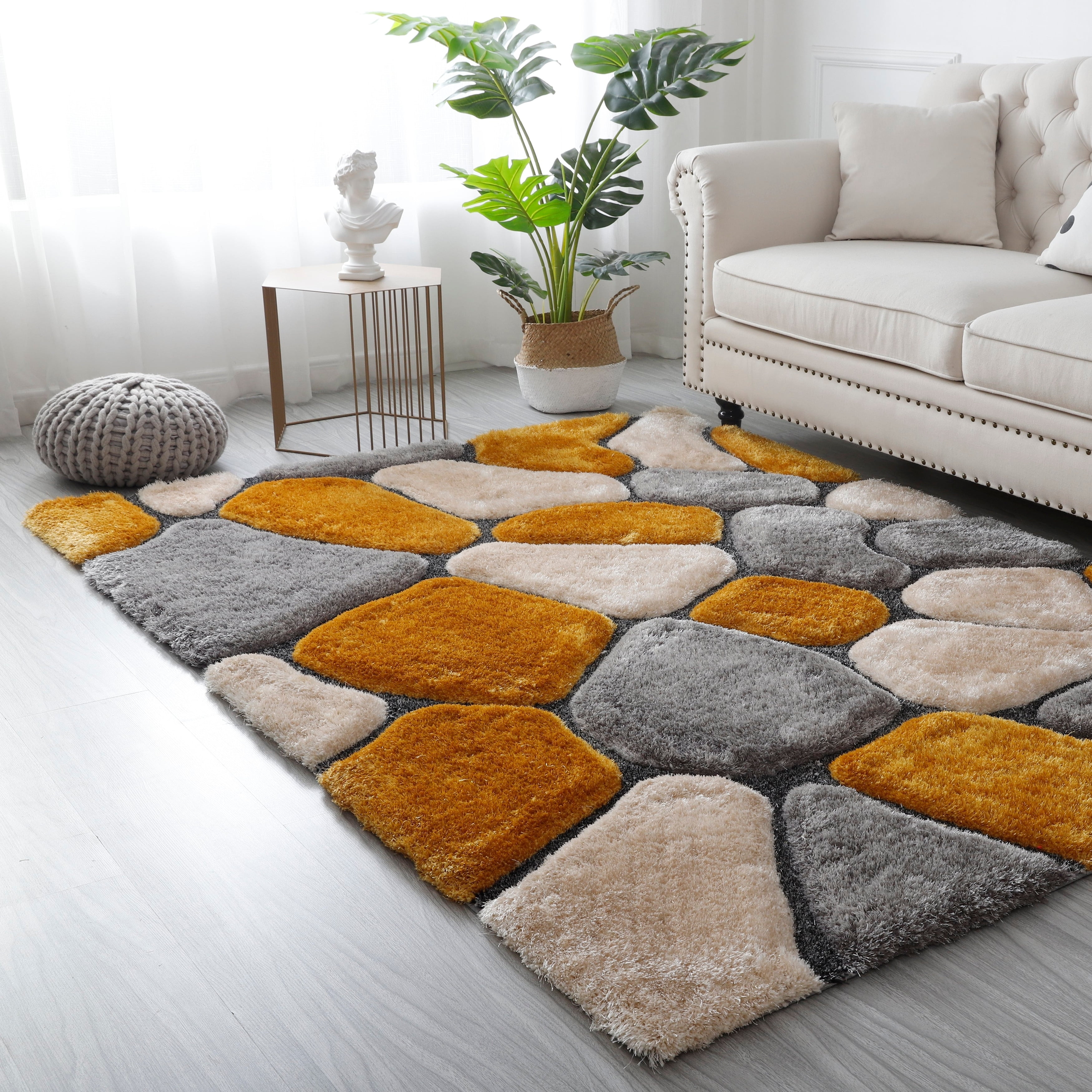 MDA Home Mateos Shag Gray/Mustard Stone Polyester Area Rug