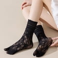 thumbnail image 2 of Jiibva Flip Flop Socks 1 Pairs Lace Toe Socks Women Tabi Geta Socks Hollow Out Mesh High Tube Cotton Socks With Separate Fingers, 2 of 7