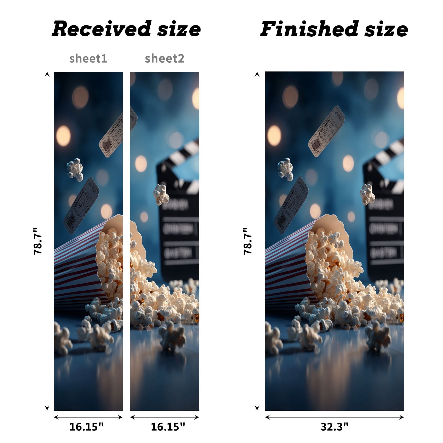 Self Adhesive Vinyl Refrigerator Wrap Set Cinema blue 3d popcorn tape Door Mural Removable Fridge Sticker Peel and Stick&nbsp;Full Door Cover Decal Kitchen Bar Decor