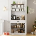 thumbnail image 3 of 71inch Tall Kitchen Pantry Cabinet with Coffee Bar and Microwave Stand Rack ,Wooden Freestanding Hutch Cabinet with Adjustable Shelves and 4 Doors&Drawer, Pantry for Kitchen, Dining Room, White, 3 of 8