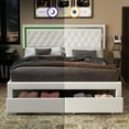 thumbnail image 6 of Merluxy Full Size Bed Frame with LED Lights&Storage Drawers,Velvet Upholstered Platform Bed,No Box Spring Needed,White, 6 of 8