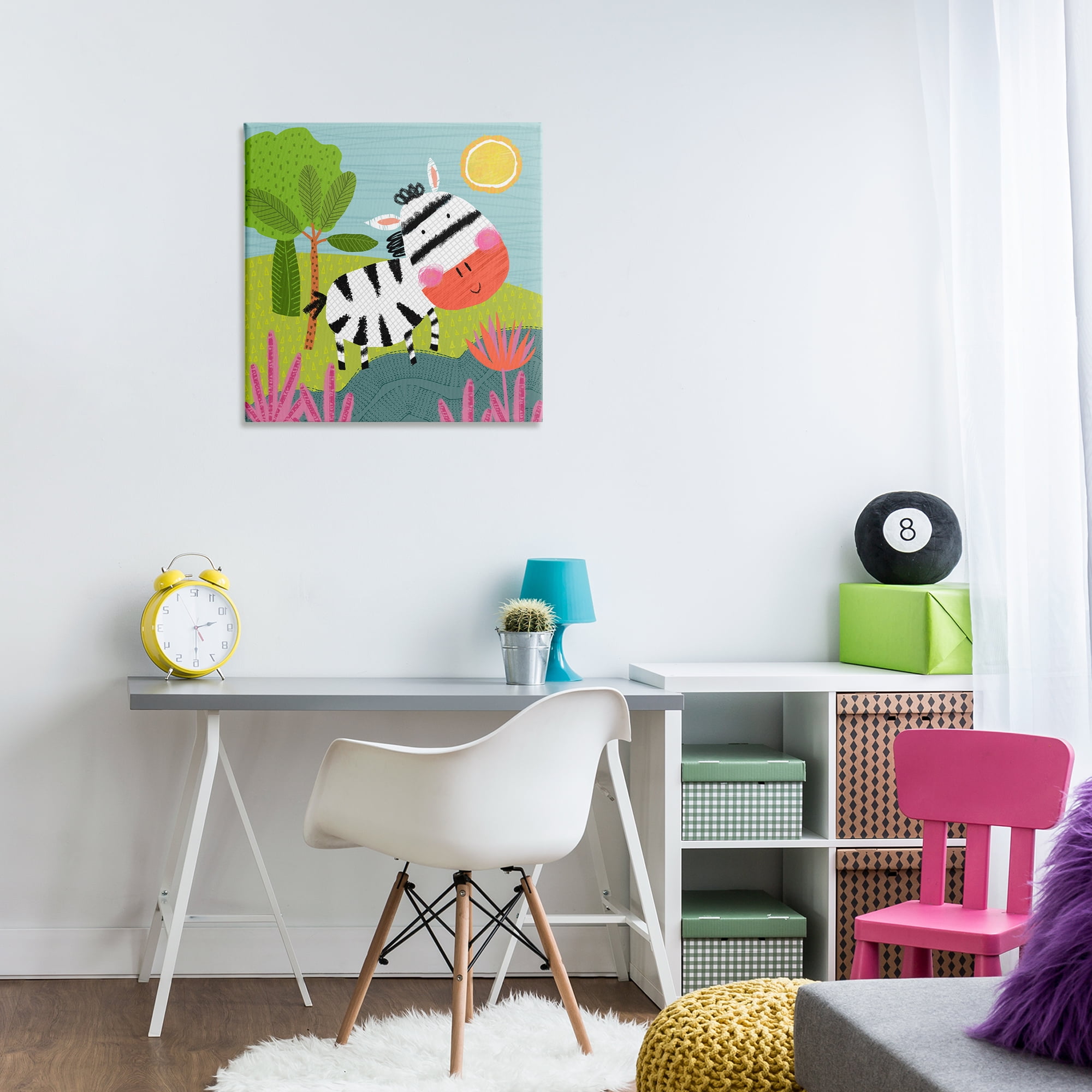 Stupell Industries Whimsical Zebra in Nature Animals Painting Wrapped Canvas Art Print Wall Art, 24 x 24
