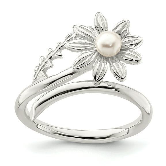Sterling Silver Freshwater Cultured Pearl Flower Ring Size 8