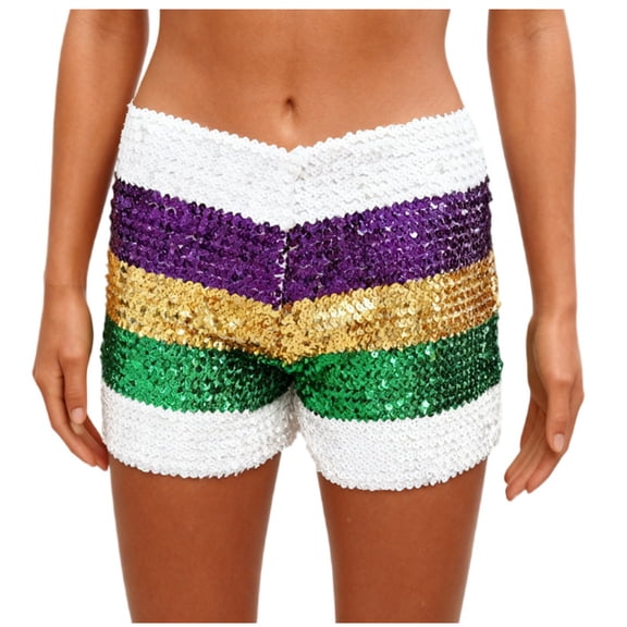 Shorts for Women Trendy,High Waisted Striped Shorts Sequin for Women Sparkly Mardi Gras Mini Shorts Sexy Straight Leg Bottoms Party Club Pants