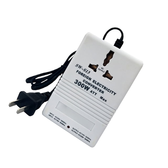 Cateissary Convertidor de voltaje de doble vía para oficina, electricidad de viaje para acampar, 110V a 220V, inversor regulador de adaptador Adaptadores de corriente Blanco S13 300W
