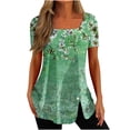 thumbnail image 2 of Débardeurs Grande Taille pour Femmes Mode Décontractée Imprimée Col Carré Manches Courtes Boutons Hauts Blouses Amples Col en V T-Shirt Femmes en Solde, 2 of 5