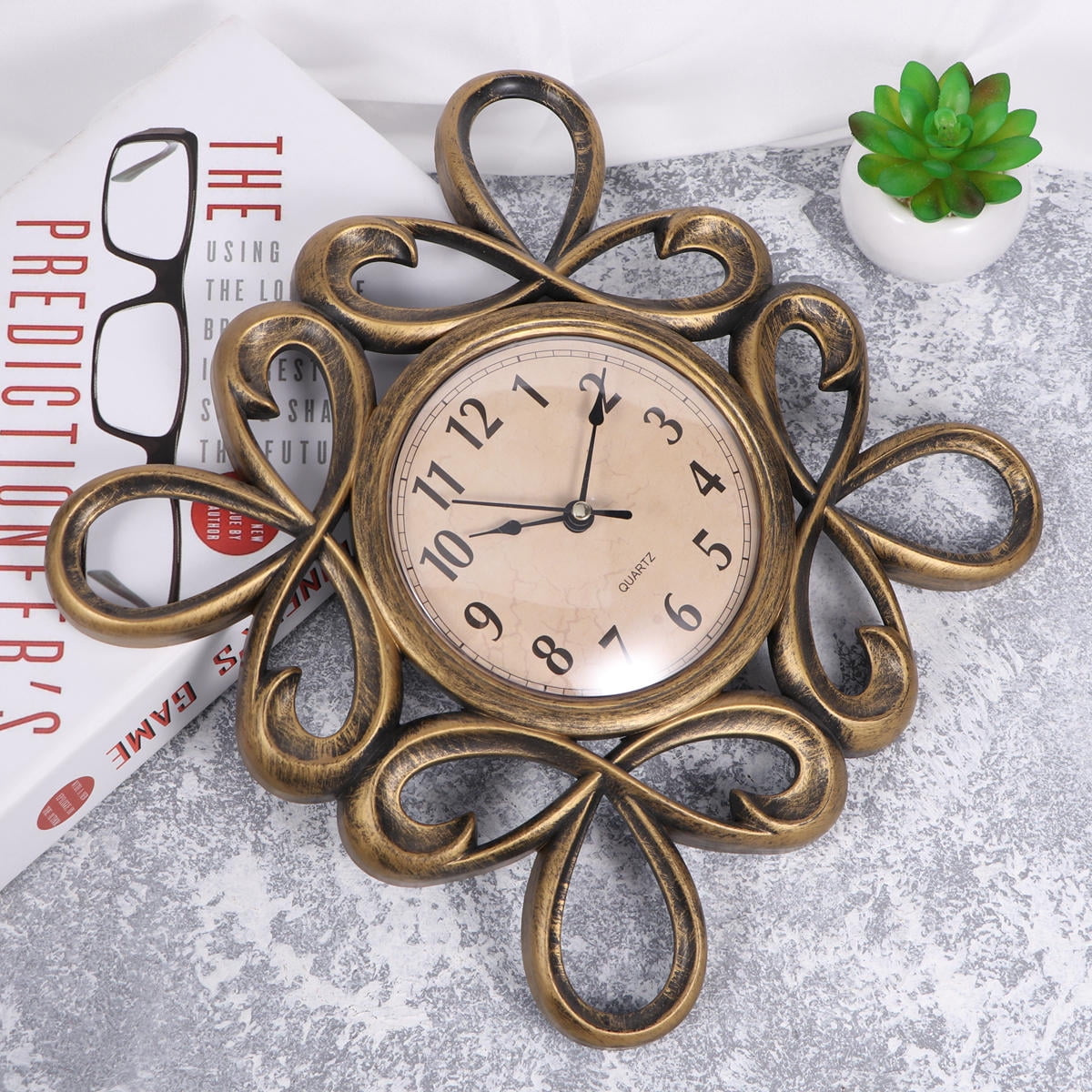 GOOHOCHY Vintage Large 3D Decorative Wall Clock Silent European Hollow Dial for Living Room Bedroom Kitchen Decor