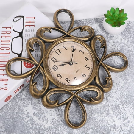 GOOHOCHY Vintage Dial Clock European Hollowed-out Silent Clock 3D Large Decorative Wall Clock for Living Room Bedroom Kitchen(Golden)