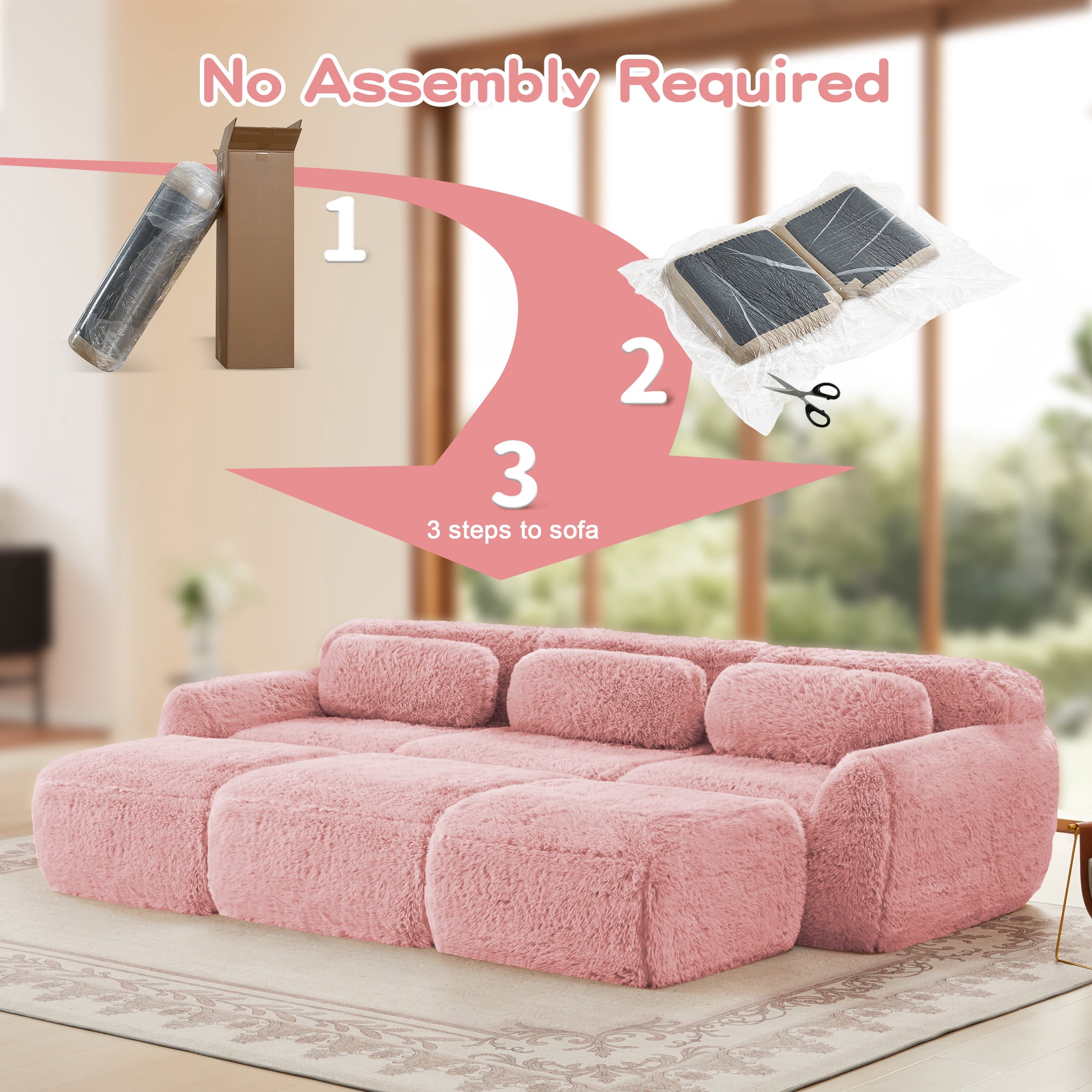 AISWORD 114" 3-Seat U-ShapedModular Cloud Sectional Sofa with 3 Ottoman, Anti-Slip Deep Seat Cloud Sofa, Ready to Use Premium Plush Fabric Boneless Sofa with 32D High-Density Foam&Anti-Slip Bottom