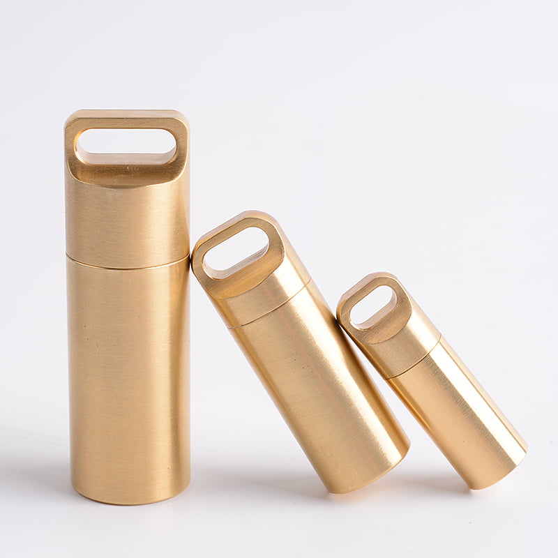 Brass Waterproof Canister Pill Fob Airtight Pill Bottle Survive Tool 3Size S/M/L 