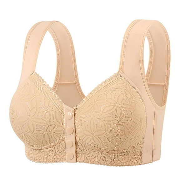 YUNCITY Front Closure Bras For Women Comfortable Large Thin Sagging Side Breast Beauty Back Shining Wrapping Bra Wireless Bras Women Beige